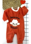 3-6-9-12 Ay Kuzu Tüylü Kumaş Annesinin Kuzusu Nakışlı Alttan Çıtçıtlı Kız Erkek Bebek Tulumu Turuncu
