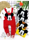 3-6-9-12 Ay Mickey Figürlü Uzun Kollu Baskılı Sweatli 2li Kız Erkek Bebek Salopet Takımı Kırmızı