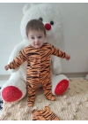 3-6-9-12 Ay Pooh Desenli Zebra Çizgili Şapkalı Sweatli 3lü Kız Erkek Bebek Tulumu(sarı) Sarı