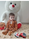 3-6-9-12 Ay Pooh Desenli Zebra Çizgili Şapkalı Sweatli 3lü Kız Erkek Bebek Tulumu(sarı) Sarı