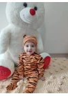 3-6-9-12 Ay Pooh Desenli Zebra Çizgili Şapkalı Sweatli 3lü Kız Erkek Bebek Tulumu(sarı) Sarı