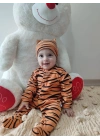 3-6-9-12 Ay Pooh Desenli Zebra Çizgili Şapkalı Sweatli 3lü Kız Erkek Bebek Tulumu(sarı) Sarı