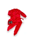 3-6-9-12 Ay Puantiyeli Şapkalı Çıtçıt Kapamalı Patikli 3lü Kız Bebek Takımı Kırmızı