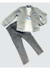 4-5-6 Yaş Kot Pantolonlu Pilot Mont Uzun Kollu Penye Sweat 3lü Erkek Çocuk Takımı Gri