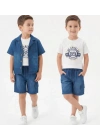6/10 Yaş Denim Gömlek Şortlu 3lü Çocuk Takımı