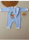 6-9 12-18 18-24 24-36 Ay Animal Nakışlı Bal Peteği Kumaş Es Fermuarlı Erkek Bebek Tulumu Mavi