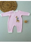 6-9 12-18 18-24 24-36 Ay Animal Nakışlı Bal Peteği Kumaş Es Fermuarlı Kız Bebek Tulumu Pembe