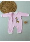 6-9 12-18 18-24 24-36 Ay Animal Nakışlı Bal Peteği Kumaş Es Fermuarlı Kız Bebek Tulumu Pembe