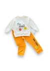 6-9-12-18 Ay Emoje Baskılı Pamuk Penye Kumaş Erkek Bebek Takımı Turuncu