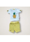 6-9 9-12 12-18 Ay Ananas Nakışlı Kısa Kollu Sweatli Şortlu 2li Kız-erkek Bebek Takımı Sarı