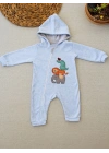 6-9 9-12 Ay Ef Çizgi Boy Fermuarlı Hayvanlar Alemi Nakışlı Kapşonlu Kız Erkek Bebek Tulumu Mavi