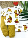 9-12-18-24 Ay Pooh Baskılı Yaka Çıtçıtlı Uzun Kollu Sweatli 2li Kız Erkek Bebek Takımı Sarı