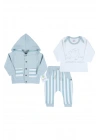 Ayıcık Nakışlı Hırkalı % 100 Pamuk Erkek Bebek Takım