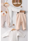 Ayıcık Nakışlı Tulumlu % 100 Pamuk Erkek Bebek 5li Set