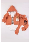 Bear Nakışlı Kapişonlu Erkek Bebek Takım