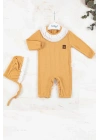 Brode Nakışlı Şapkalı % 100 Pamuk Kız Bebek Tulumu