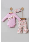 Çiçek Desenli Fiyonklu 3lü Kız Bebek Takım