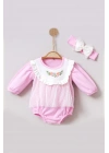 Çiçek Nakışlı Tüllü Bandanalı Kız Bebek Romper