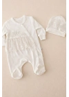 Dantelli Çiçek Nakışlı Kız Bebek Tulum %100 Pamuk