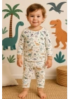 Dinazor Desenli Erkek Bebek Eşofman Takımı %100 Pamuk