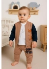 Dinazor Desenli Hırkalı 3lü Erkek Bebek Takım