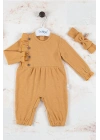 Düğme Detaylı Bandanalı % 100 Pamuk Kız Bebek Tulumu