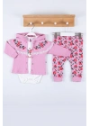 Flover Nakışlı Hırkalı % 100 Pamuk 3lü Kız Takım