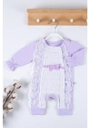 Gofralı Fransız Güpürlü % 100 Pamuk Kız Bebek Tulumu