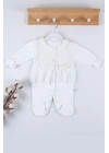 Gofralı Fransız Güpürlü % 100 Pamuk Kız Bebek Tulumu