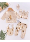 Hello Little Bear Baskılı 5 Parça %100 Pamuk Erkek Bebek Hastane Çıkışı