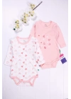 Kalp Desenli Uzun Kol 2li Kız Bebek Body Seti
