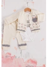 Kedi Desenli 3lü Hırkalı Kız Bebek Takım
