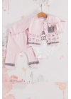 Kedi Desenli 3lü Hırkalı Kız Bebek Takım