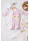 Kelebek Nakışlı Puanlı Tulumlu % 100 Pamuk Kız Bebek 5li Set