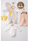 Kelebek Nakışlı Tulumlu % 100 Pamuk Erkek Bebek 5li Set
