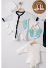 Kelebek Nakışlı Tulumlu % 100 Pamuk Erkek Bebek 5li Set