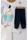 Kelebek Nakışlı Tulumlu % 100 Pamuk Erkek Bebek 5li Set