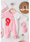 Kelebek Nakışlı Tulumlu % 100 Pamuk Kız Bebek 5li Set