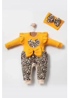 Leopar Desenli Fiyonklu % 100 Pamuk Kız Bebek Tulum