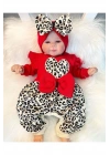 Leopar Desenli Fiyonklu % 100 Pamuk Kız Bebek Tulum