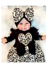 Leopar Desenli Fiyonklu % 100 Pamuk Kız Bebek Tulum