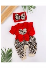 Leopar Desenli Fiyonklu % 100 Pamuk Kız Bebek Tulum