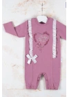 Love Kalp Nakışlı % 100 Pamuk Kız Bebek Tulumu
