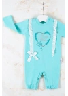 Love Kalp Nakışlı % 100 Pamuk Kız Bebek Tulumu
