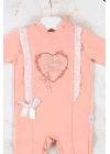 Love Kalp Nakışlı % 100 Pamuk Kız Bebek Tulumu
