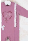 Love Kalp Nakışlı % 100 Pamuk Kız Bebek Tulumu