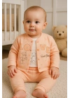 Love Tavşan Desenli Kol Detaylı 3lü Hırkalı Kız Bebek Takım