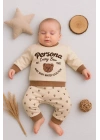 Persona Bear Nakışlı % 100 Pamuk 2li Erkek Bebek Takım