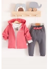 Prences Nakışlı Kapişonlu 3lü % 100 Pamuk Kız Bebek Takımı