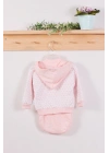 Puan Desenli Kapişonlu % 100 Pamuk 3lü Kız Bebek Takım